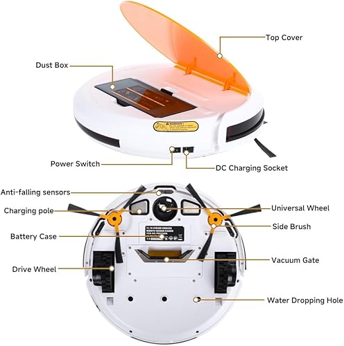 Miniatura 2 de Hoteche Aspirador robótico con cubo de basura de 15.2 fl oz, limpieza automática en zigzag, navegación giroscopio, succión de 1000 PA, detención de