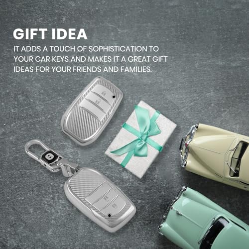Image of keyzone Silverstar TPU Key Cover with Keychain, Compatible with Toyota Innova Crysta, Innova HyCross, Hilux 2-Button Smart Key (Silver)
