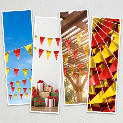 Image of 32.8FT Red Gold Glitter Triangle Pennant Banner Flag Metallic Bunting Outdoor Garland for Christmas Graduation Anniversary Birthday Engagement Wedding Anniversary Casino Party Decorations Decor