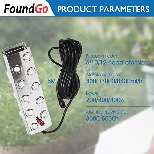 Foundgo Ultrasonic Fog Maker Fogger Machine Air Humidifier Mist Maker For Water Fountain Pond With Buoy/400W Power Adapter/12 Replacement Discs (12 Heads) #TOP3
