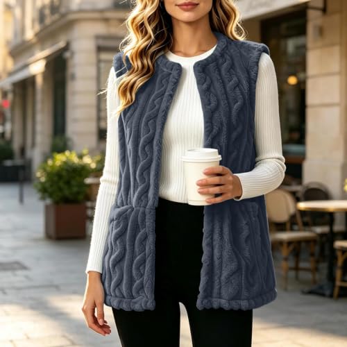 Fleece Vest Women Fuzzy Textured Sleeveless Open Front Fall Outerwear - image 2