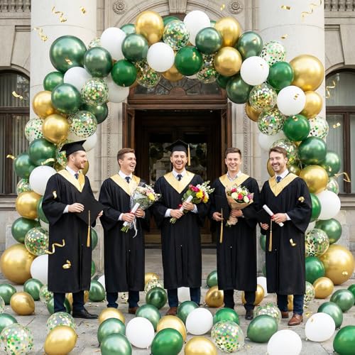 Image of Funhot Green and Gold Balloons, 60 Pcs Metallic Dark Green Gold White Party Balloons, 12 Inch Confetti Balloon Helium for Graduations Jungle Wild Birthday St. Patrick's Day Wedding Party Decorations
