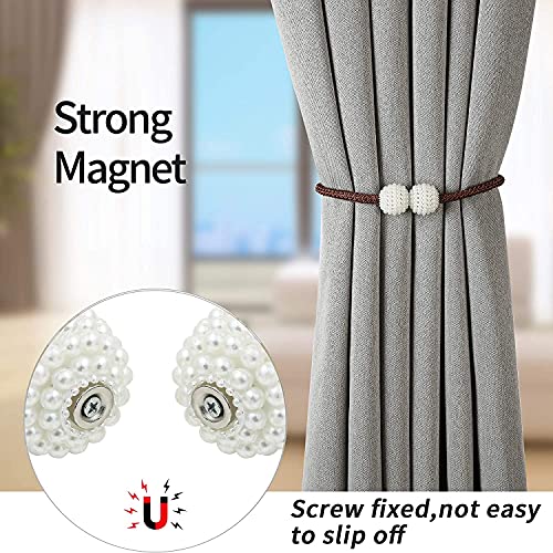 Image of Home Cloud Magnetic Curtain Tiebacks Convenient Drape Tie Backs - Pearl Decorative Rope Holdback Holder for Window Drapries Color Multi (1pair 2 pcs) (Brown)
