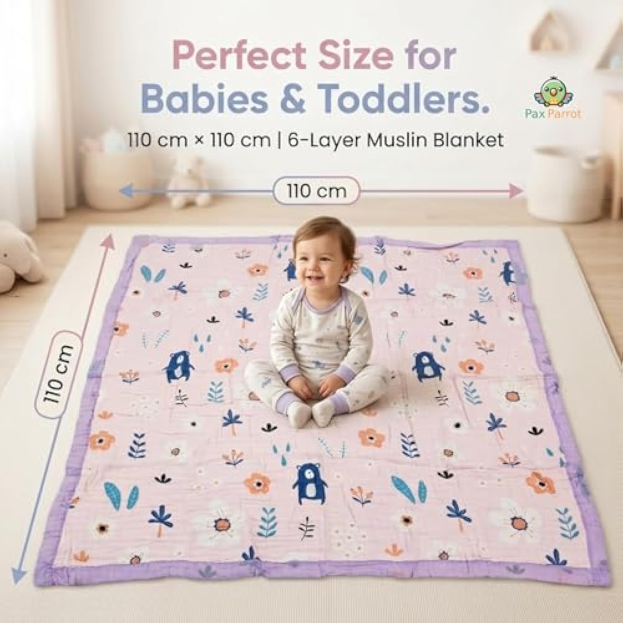Ultra-Soft 6-Layer Muslin Baby Blanket, Lightweight & Breathable