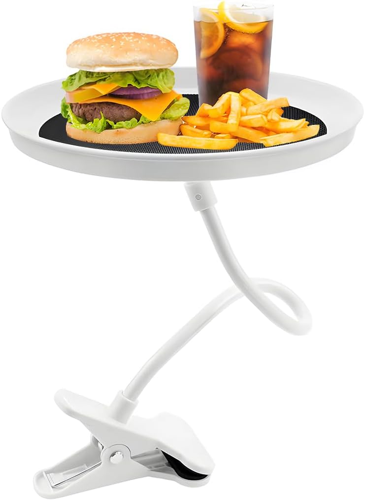 povtii Car Adjustable Food Tray, 360 Swivel Car Food Tray, 8.7 Inch Diameter, Non-Slip Clip Type Snack Tray, Black
