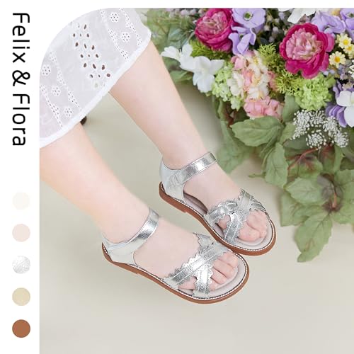 Image of Felix & Flora Toddler Girl Sandals - Little Girl Easter Dress Shoes Lightweight Open Toe Beach Holiday Flats