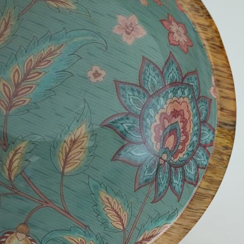 Image of SAAGA Printed Mango Wood Mixing Bowl - 8 x 2.5 Inch Large Wooden Serving Bowl | Stylish Salad, Fruit & Snack Bowl - Reverie Printed Bowl