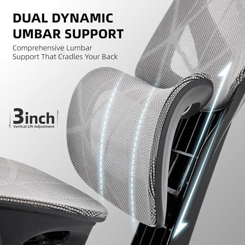 Office Chair with 3D Adjustable Lumbar Support,Ergonomic Computer Chair,Adjustable Headrest and Armrests, 400lbs Capacity,Tilt-Swivel,Premium Mesh Desk Chair for Office,Home & Gaming (Grey)