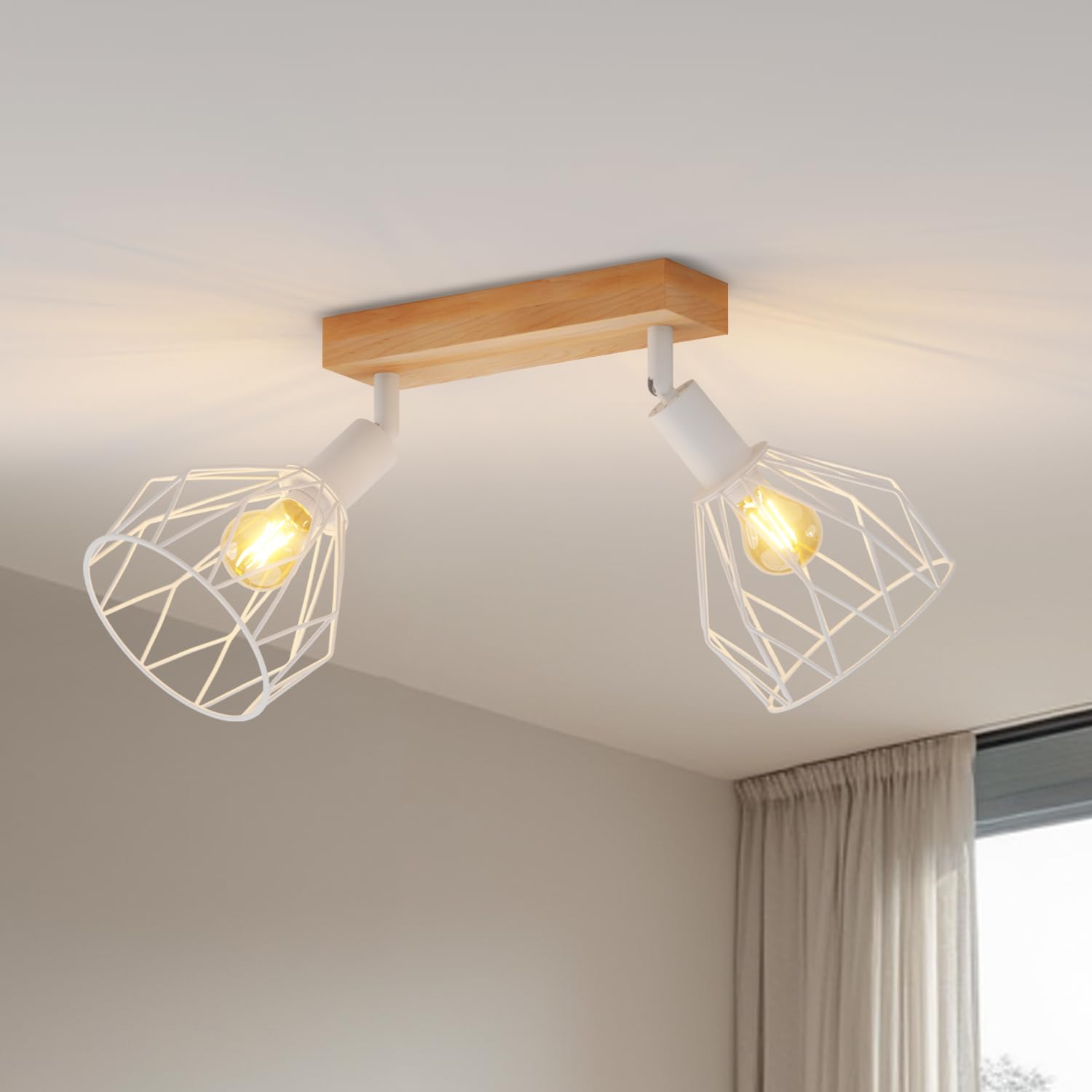 LVWIT Lámparas de techo,Focos de techo,Luces de cocina de pared blancas con E14,Focos de 2 vías ajustables,Lámpara de pared industrial,Lámpara de techo para salón(SIN bombillas)