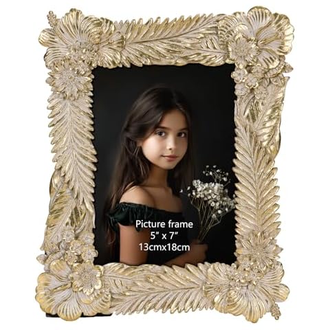 Trwcrt 5x7 Vintage Picture Frame, 5 by 7 Antique Ornate Photo Frame with Glass Front for Tabletop and Wall Hanging, Gold Cover