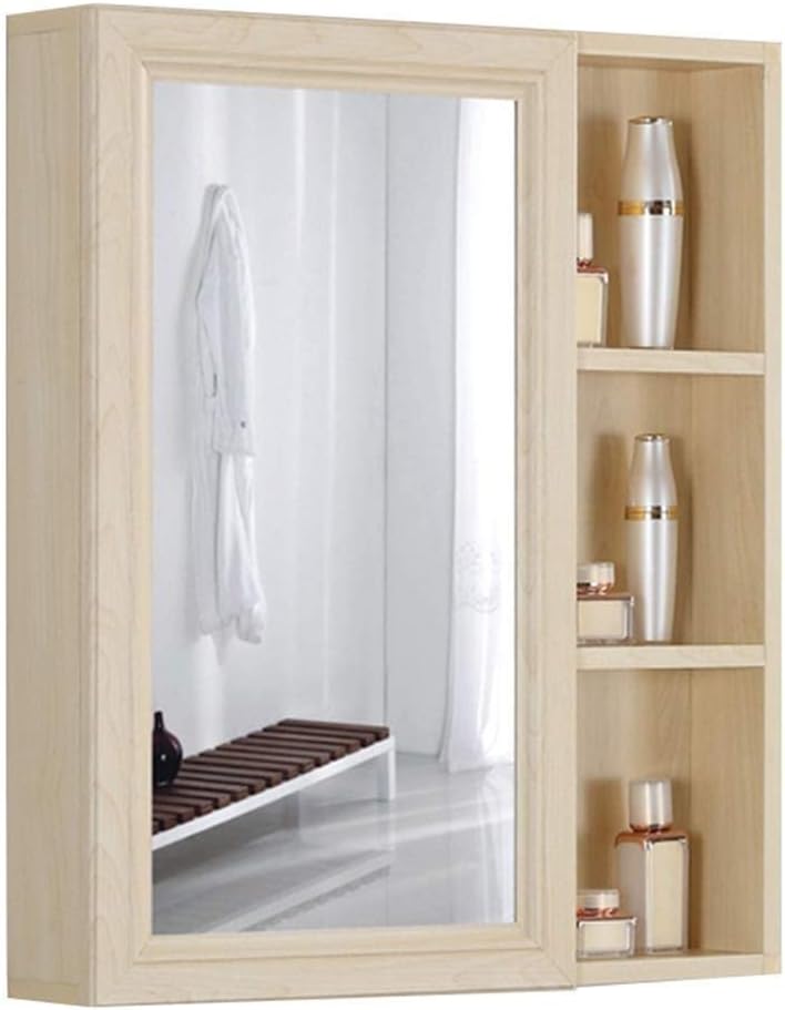 Bathroom Wall Cabinet with One Mirror Single Door Multipurpose Storage Organizer Shelves Home Furniture Bright with Shelf Bathroom Waterproof (Wood Large) (Wood Large)