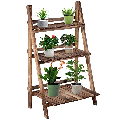 Outsunny Étagère à plantes Étagère à Fleurs Supports de Pots Porte Plante 3 Niveaux en bois forme pyramidale échelle pliante pour Intérieur, Cour, Terrasse, Balcon - 60 x 37 x 93 cm marron