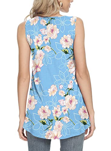 Cathy Women's 2023 Summer Sleeveless Tank Vest Casual Ruffle Tunic Top Loose Comfy Blouse T-Shirts, Xxl, Fl Light Blue #TOP2