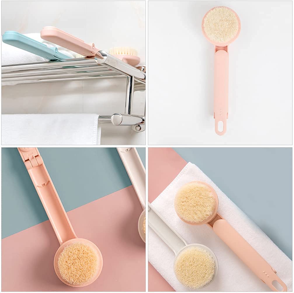 Cepillo de baño con Mango Plegable Cepillo de Ducha para la Espalda con cerdas Suaves Cepillo de Ducha Exfoliante para la Espalda Cepillos para baño y Cuerpo (Color : Pink) (Blanco)