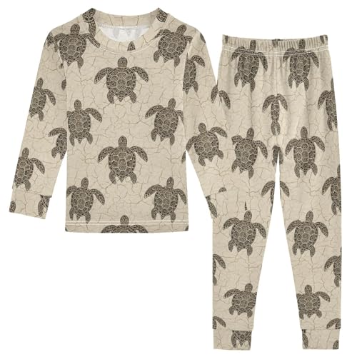 Pajama Sets Long Sleeve Turtle Pattern on Beige Soft Comfy Sleepwear 2 Piece PJS 3-8T