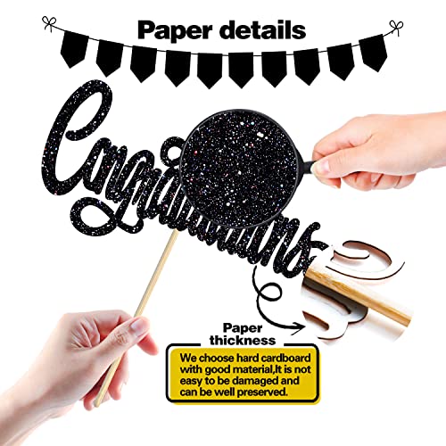 Black Glitter Congratulations 2023 Graduation Cake Topper - Congrats Grad Party Decorations Supplies - High School Graduation, College Graduate Cake Topper #TOP6
