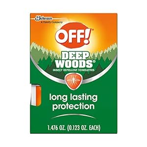OFF! Deep Woods Mosquito and Insect Repellent Wipes, Long lasting, 12 Individually Wrapped Wipes