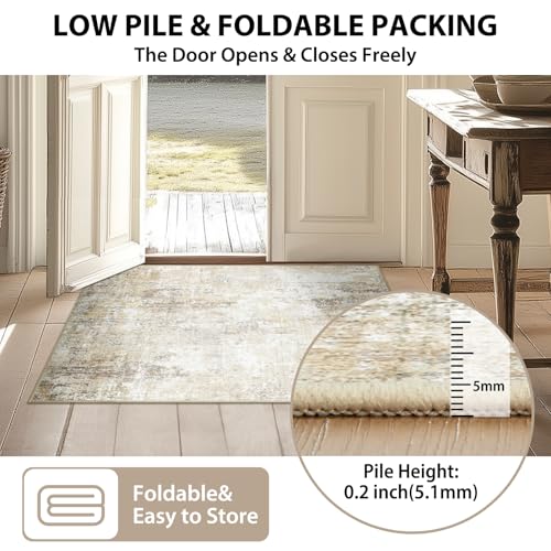 Washable Area Rugs 8'x10' Non-Slip Modern Abstract Soft for Living Room Entryway Bedroom Nursery, Print Pattern, Neutral Brown Gray