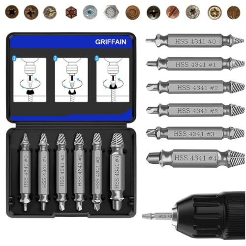 Schraubenausdreher Set 6 Stück, Hergestellt aus HSS 4341, Beschädigte Schraube Entferner Extraktor Set, Extraktor zum Entfernen fester & beschädigter Schrauben, Silber
