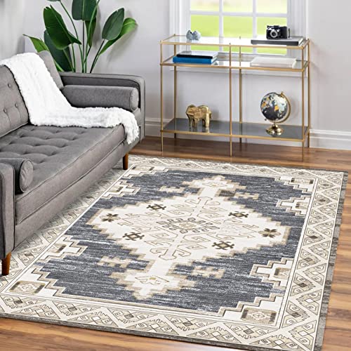 Finoren Moroccan Distressed Area Rug,Stain Resistant Washable,Low Pile Non-Slip Rug For Living Room Bedroom Dining Room Kitchen Indoor Office,Pet Child Friendly Floor Decor,Brown,4'X6' #TOP2