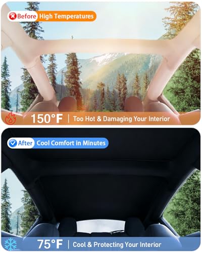 Image of LOWEEY 2026 Upgraded Tesla Model 3 Sunshade Roof, UPF200+ Roof Sunshade with Storage Bag, No-Sag&No-Gaps Heat Insulation Foldable Roof Shade,Tesla Accessories for My 2020-2026,Black