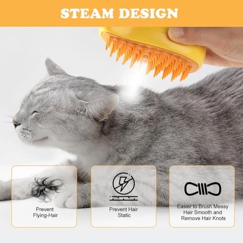 Image of New pet hair brush self cleaning steam cat and dog bath brush with steamer water 3 in 1 steamy pet hair brush by PET HOUSE