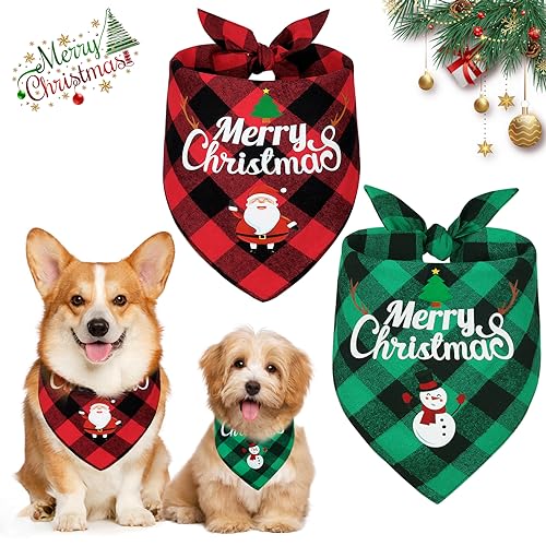 Vivifying Halstuch Hund, 2Pcs Einstellbare Dreieck Hundehalstuch Muster mit Weihnachtsschneemännern und Alten Männern, Hundekostüm Weihnachten für kleine mittlere große Hunde