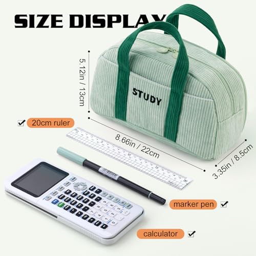 Image of EASTHILL Corduroy Hand-held Pencil Case Large Cute Pencil Pouch Stationery Pen Bag for Teen Girls-Green