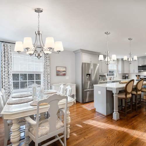 Image of Brushed Nickel Dining Room Light Modern Sliver Chandelier with Frosted Glass, 3-Light Metal Farmhouse Kitchen Island Light Fixtures E26 Hanging Pendent Lighting for Living Room, Kitchen, Foyer
