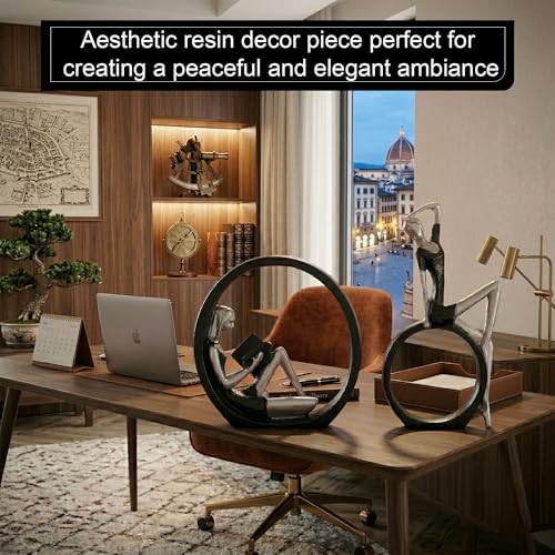 Image of Kuber Industries Resin Sitting Ring Girl Sculpture Idol | Reading Girl Statue Ornaments for Home /Office /Living Room /Table /Bookshelf /Desk | Black & Silver