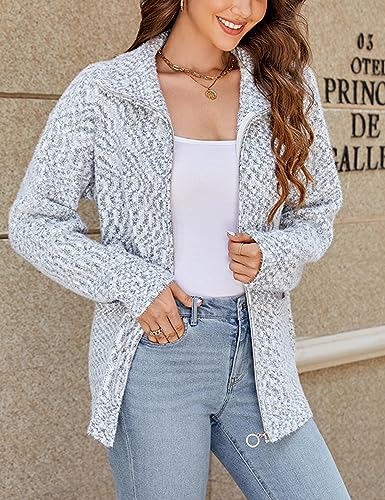 Image of Gihuo Womens Cardigan Sweaters Long Sleeve Lightweight Fuzzy Knit Fall Sweaters 2024 Zip Up Knitted Coat Knitwear