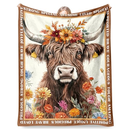 HeartGlint Highland Cow Blanket Gifts for Women Cute 50 x 60 Inch Flannel Cow Print Throw Blanket Highland Cow Theme Gifts for Girls Women Lovers for Bed Couch Sofa