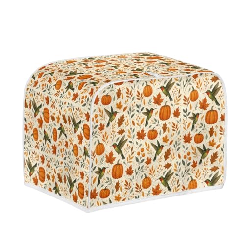 Image of Talayituse Hummingbird Pumpkin Maple Leaves Print Toaster Cover 2 Slice Wide Slot, Thanksgiving Decoration Lightweight Dust Protection Washable Appliance Bag Bread Maker Cover, S