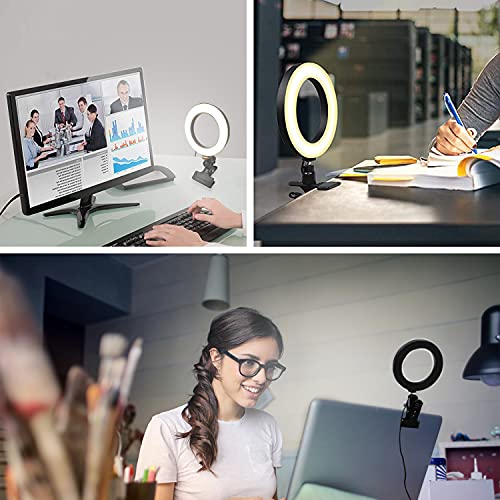 Ringlicht Laptop, POTOK 6.3" Videokonferenz Licht Ring Light mit Stativ und Clip für YouTube Live-Stream Selfie Portrait Volg Schminken – Bild 6