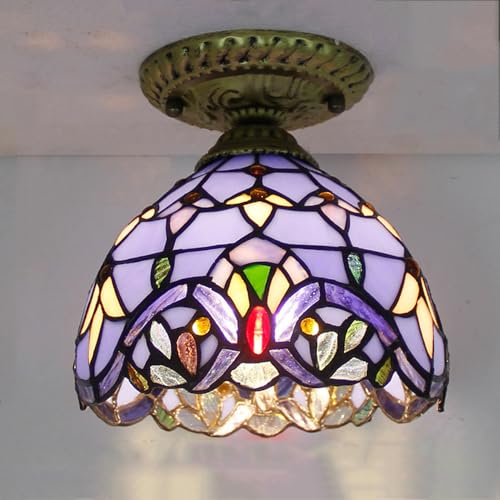 Mengjay Tiffany Luces de techo Lámpara en la lámpara de comedor de vidrio Vintage Lámpara de cocina Lámpara de suspensión de la barra del dormitorio (Estilo.B)