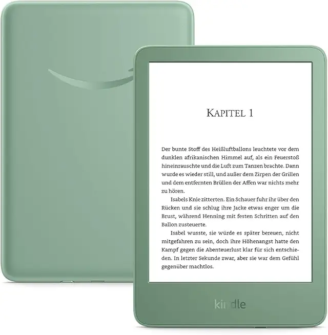 Amazon Kindle (neueste generation) – Der leichteste und kompakteste Kindle, mit blendfreiem Bildschirm, schnellerem Umblättern und anpassbarem Frontlicht – 16 GB – ohne Werbung – matchagrün