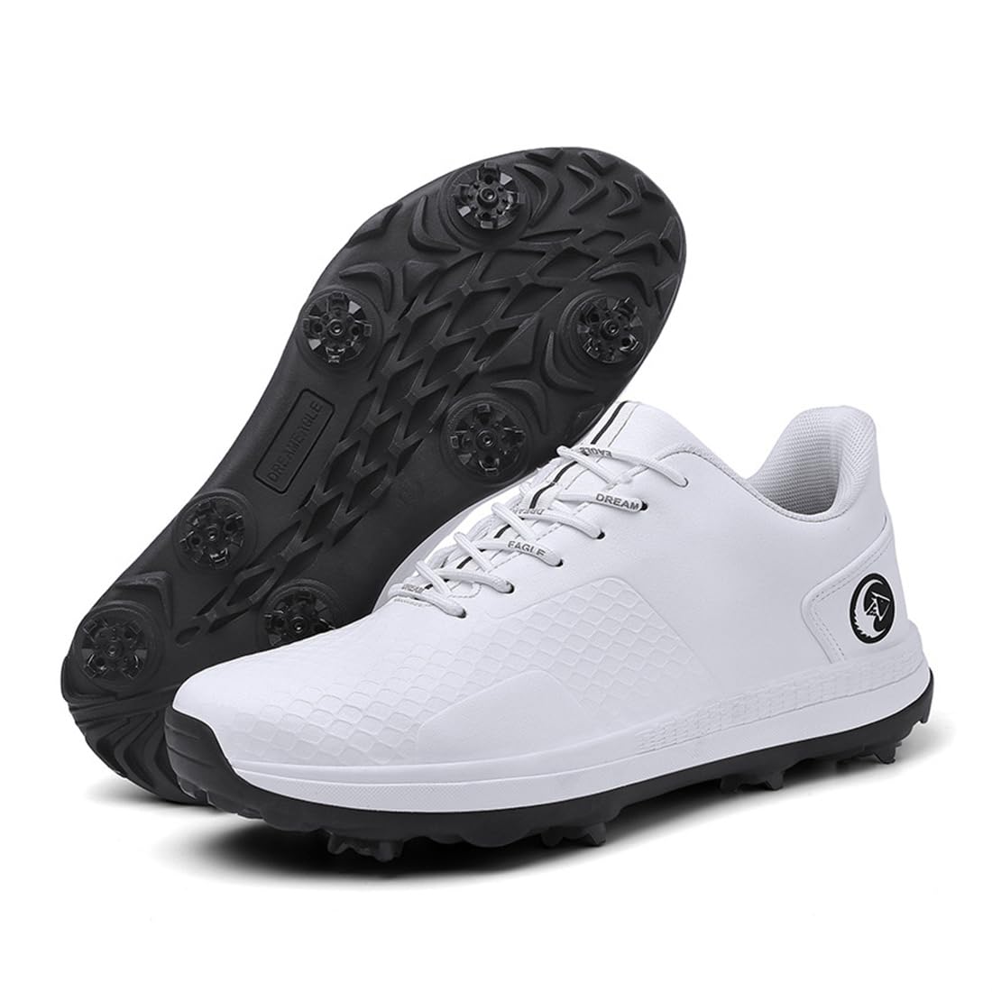 VEACAM Golf Shoes for Men Comfy Spikeless Walking Fitness Sneakers Outdoor Mens Golf Trainers Waterproof Golf Footwear,White,7.5