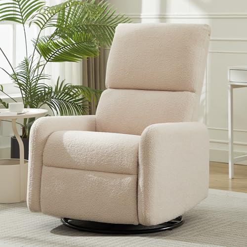 Image of Korser 360° Rocking Chair, Nursery Rocker Chair with Side Pockets, Glider Nursing Chair with Steel Structure Base, Small Chair for Small Spaces, Sherpa Swivel Accent Chairs for Living Room, Nursing