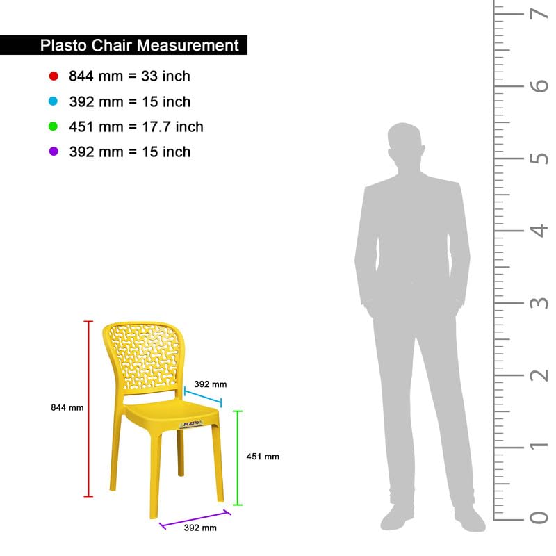 Image of Plasto Chair Luxury with Comfortable Back Posture, Without arm, Dining, Bedroom, Kitchen, Living Room, Garden | Bearing 150KG Capacity | Strong & Sturdy (Yellow)