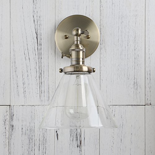 Permo Single Sconce With Funnel Flared Glass Clear Glass Shade 1-Light Wall Sconce Wall Lamp (Bronze) #TOP5