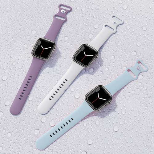 Image of (6 Pack) Sport Band Compatible with Apple Watch Bands 38mm 40mm 41mm 42mm 44mm 45mm 49mm Silicone iWatch Band Ultra 2 /Ultra SE Series 9 8 7 6 5 4 3 2 1 Women Men (38 /40 /41mm M /L, Lavender /White /Chalk