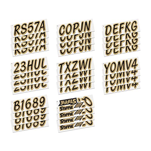 Image of STIFFIE Whipline Black /Metallic Gold 3 inch Boat & PWC Registration Decals • Numbers Letters Stickers