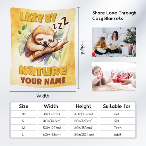 Custom Sloth Blanket, Cute Soft Throw Gifts for Girls, Cozy Flannel Throw Blankets for Couch Office, Orange 40"x50"