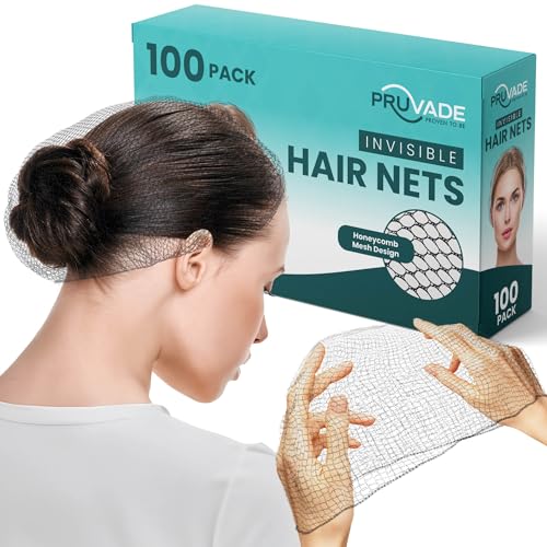 Pruvade - Invisible Hair Nets for Women & Men | Pack of 100 | Elastic 24 Mesh Hair Net for Buns Long Hair & Short Hair - Hairnets for Ballet Dancers Sleeping Wig Storage Food Service & More