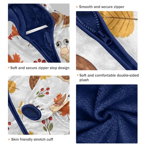 Cute Snails with Autumn Leaves Toddler Fleece Jacket Girl Boys Hooded Fleece Jacket Coat Warm Outwear Zip-up 3-10T3