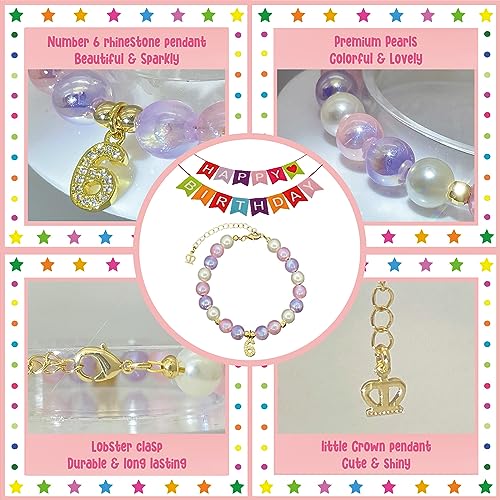 ZomefinKiu Girls 6th Birthday Princess ~ Pink Charm Bracelet, Crown Shape Keepsake Jewelry Box, 6 Year Old Girl Birthday Outfit for 6th Bday Party3