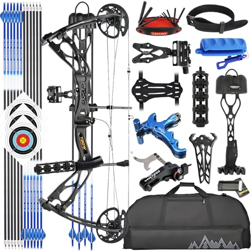 ZSHJGJR Compoundbogen Set 0-70lbs Verstellbarer Rechtshänder Bogen - 325 FPS IBO Geschwindigkeit - Komplettes Archery-Set mit Pfeilen, Koffer und Zubehör (Set 2)