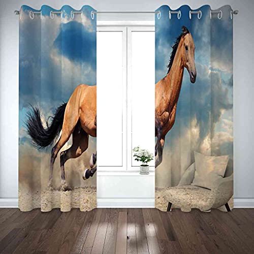 Rideaux occultants enfant cheval en polyester 140x160cm isolants pour chambre