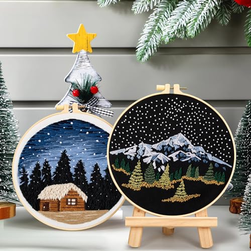 Image of Armindou Embroidery Kit for Beginner Adults, Counted Stamped Cross Stitch kit for Adult Beginner, Hand Embroidery Starter Kits with Pattern, 3 Embroidery Hoop, Fabric (Attached Teaching Video QR Code)