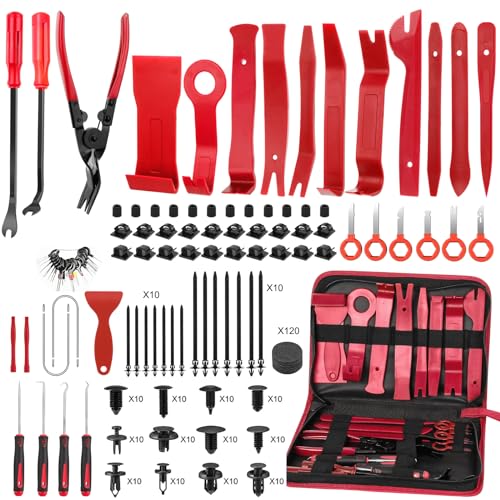 JNLK 352pcs Trim Removal Tool Pry Tool Door Panel Removal Tool Kit Clip Tool Fasteners Removal Tool with Car Retainer Body Clips Set red